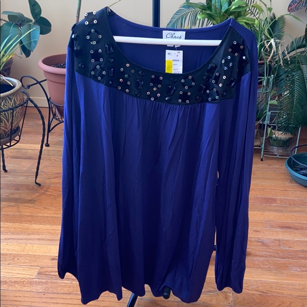 Chaus blue/black sequin shirt 2x NEW with tags